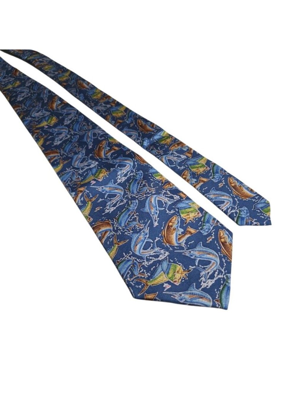 Eagles Wings Jon Q Wright Fishing Marlin Bass Mens Silk Tie Blue Multicolor